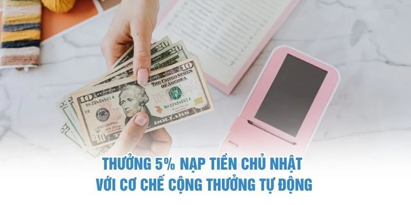 Thưởng 5% nạp tiền Chủ Nhật với cơ chế cộng thưởng tự động Thưởng 5% Nạp Tiền Chủ Nhật